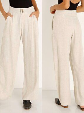 Stillwater Natural Cream Oat Linen Blend All Summer High Rise Pleated Pants